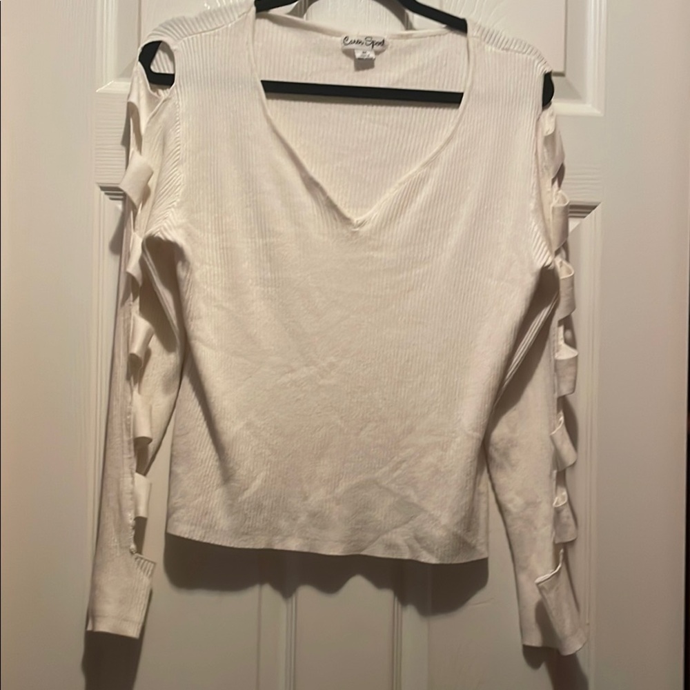 White Cut-Out Sleeve Sweater, vneck, women size 3X